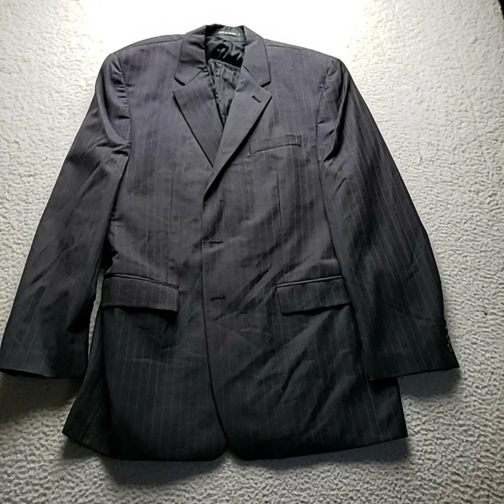 Lauren Ralph Lauren Suit Jacket Mens 46 Gray Pinstripe 2 Button Made In Canada